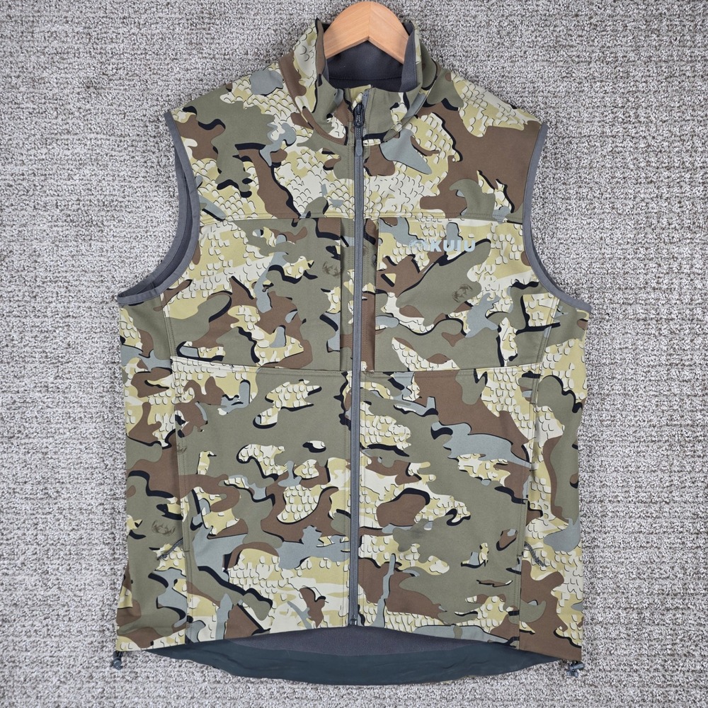 KUIU Guide Vest Mens XL Camo Softshell Hunting Fleece Lined Logo Full Zip